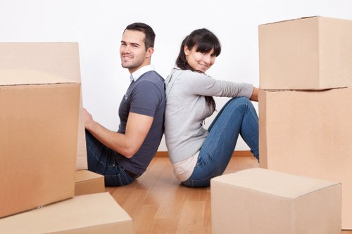 Office desks and equipment being safely moved during a Southgate business relocation